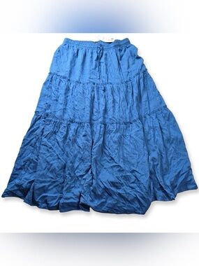 Haeof Blue Tiered Maxi Skirt Women's Size XL Elastic Waist NWT